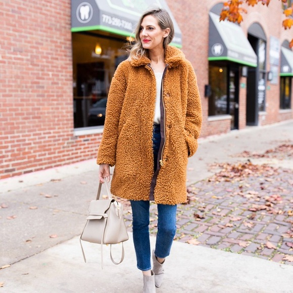 jcrew textured teddy vegan sherpa coat warm brandy brown XL super soft! - Picture 7 of 15